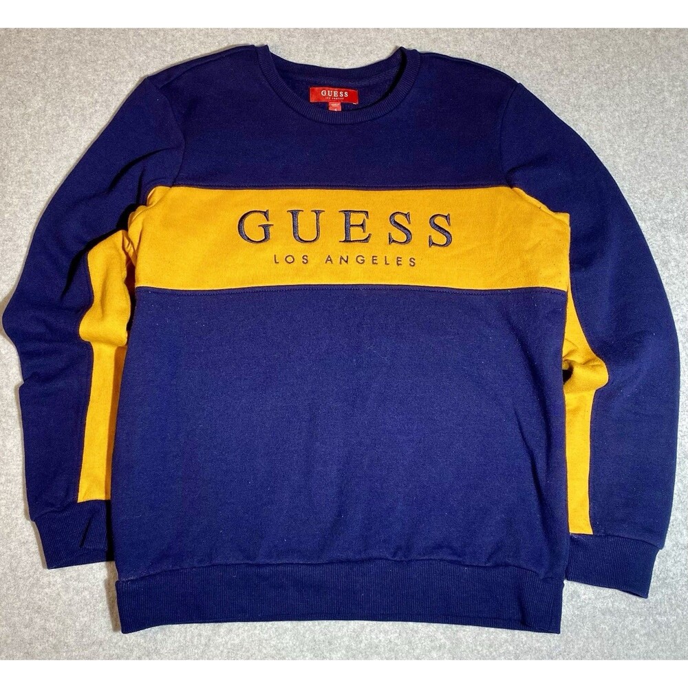 Men's Size Medium VTG Y2K GUESS Los Angeles Crewneck Sweater  Color Navy Blue